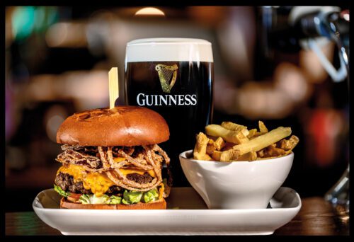 MKI classic beef burger with crispy smoked bacon melted cheese crispy onion strings